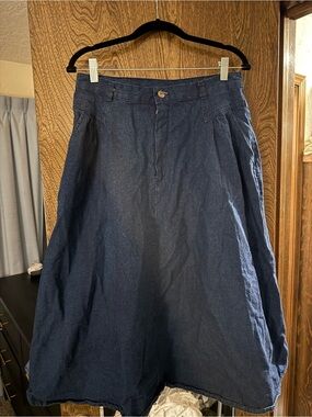 Denim A-Line Midi Skirt in Deep Blue